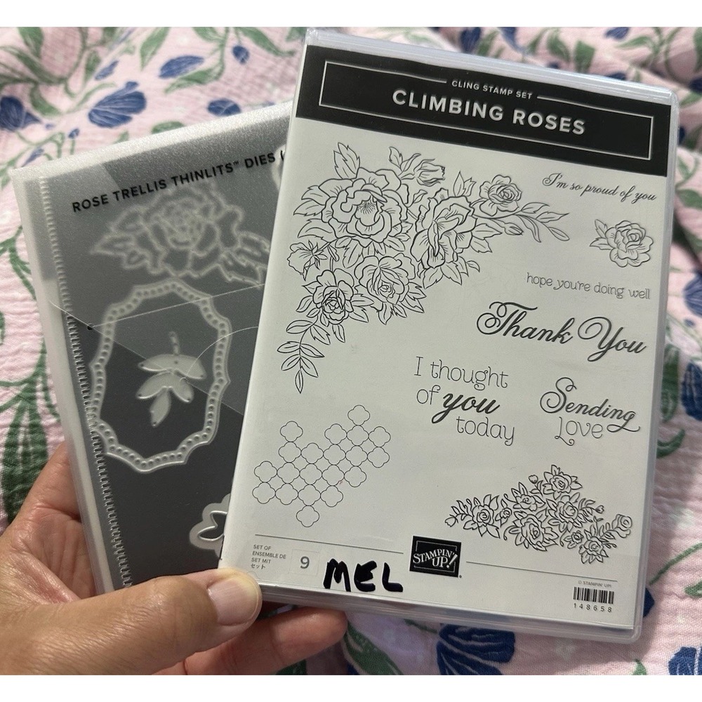 Stampin' Up! CLIMBING ROSES Stamp Set & ROSE TRELLIS Dies  *gently used*